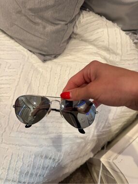 RAYE Silver Aviator Sunglasses with Gray Lenses